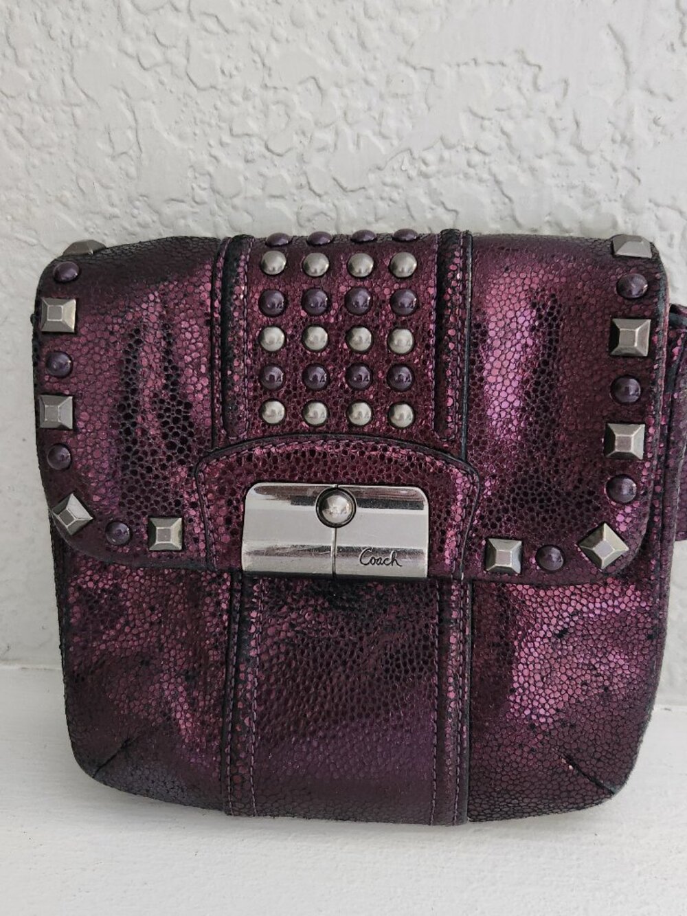 Vintage Coach Kristen Purple Metallic Crossbody Bag Purse